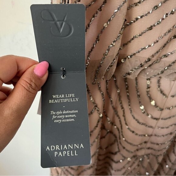 Adrianna Papell Women's Blouson Beaded Cocktail Dress - Taupe/Pink. Size: 0 (US) - Picture 7 of 16